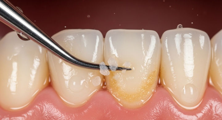 歯のクリーニングの一環として、歯石を取っている