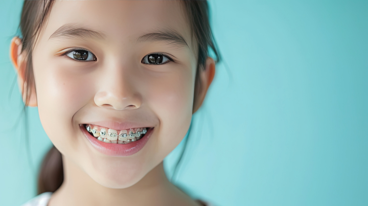 ワイヤー矯正をしている笑顔の女の子