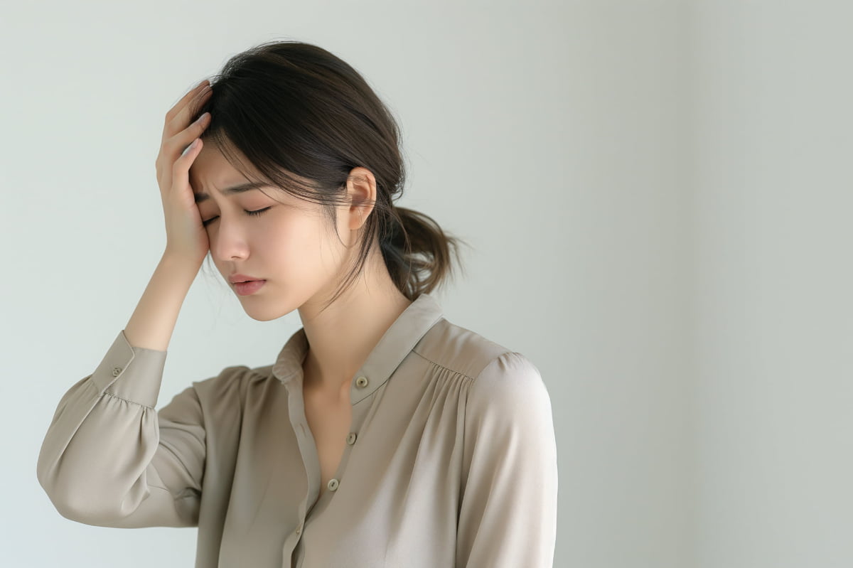 インプラント治療後に頭痛を感じる女性
